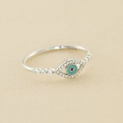 AGATHA FR Bague Fine LUCKY EYE - Turquoise / Argenté