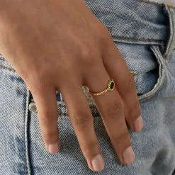 AGATHA FR Bague Fine ATMA - Onyx/ Vert -Anneau Soldes 02290030 513 52 M1