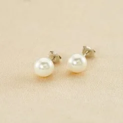 AGATHA FR Boucles D'oreilles Puces PERL - Perle / Argenté