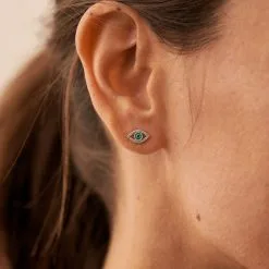 AGATHA FR Boucles D'oreilles Puces LUCKY EYE - Turquoise / Argenté -Anneau Soldes 02321269 650 TU M1