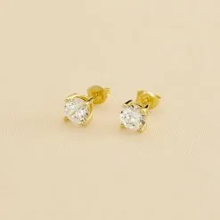 AGATHA FR Boucles D'oreilles Puces SOL - Cristal / Doré