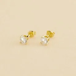 AGATHA FR Boucles D'oreilles Puces SOL - Cristal / Doré