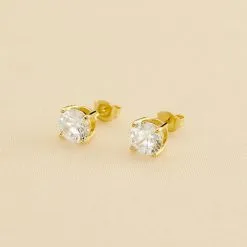 AGATHA FR Boucles D'oreilles Puces SOL - Cristal / Doré