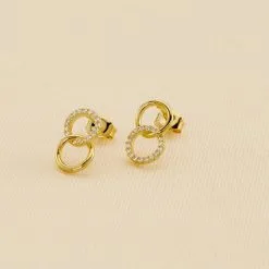 AGATHA FR Boucles D'oreilles Puces RONDOU - Cristal / Doré