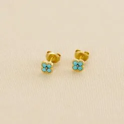 AGATHA FR Boucles D'oreilles Puces BELOVED - Turquoise / Doré