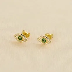 AGATHA FR Boucles D'oreilles Puces LUCKY EYE - Vert / Doré