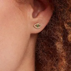 AGATHA FR Boucles D'oreilles Puces LUCKY EYE - Vert / Doré -Anneau Soldes 02390790 658 TU M2