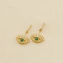 AGATHA FR Boucles D'oreilles Pendantes LUCKY EYE - Vert / Doré
