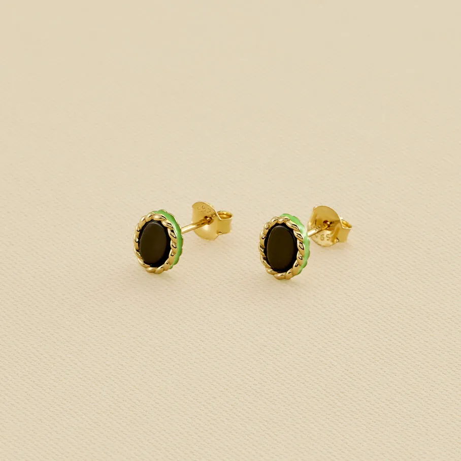 AGATHA FR Boucles D'oreilles Puces ATMA - Onyx/ Vert 3 AGATHA FR Boucles D'oreilles Puces ATMA - Onyx/ Vert