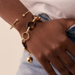 AGATHA FR Bracelet Souple BOUCLE - Ecaille / Doré -Anneau Soldes 02480102 173 TU M2