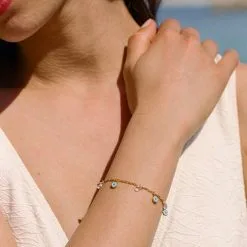AGATHA FR Bracelet Souple CYCLADES - Turquoise / Doré -Anneau Soldes 02480272 731 TU M2