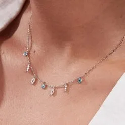 AGATHA FR Collier Ras Du Cou LUCKY EYE - Turquoise / Argenté -Anneau Soldes 02623702 650 TU M1