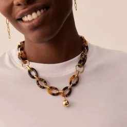 AGATHA FR Collier Mi-long BOUCLE - Ecaille / Doré -Anneau Soldes 02680142 173 TU M2