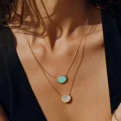 AGATHA FR Collier Mi-long ATMA - Amazonite/ Jaune -Anneau Soldes 02690140 780 TU M2